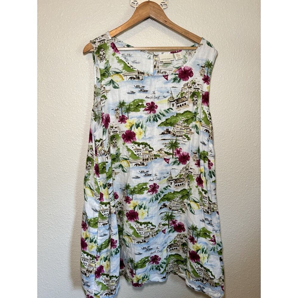 Cynthia Rowley Women's Print Dress Plus Size 3X Gray 100% Linen